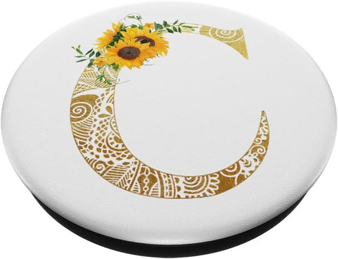 Sunflower Pop Socket White Letter C - Phone Stand Popsocket PopSockets PopGrip: Swappable Grip for Phones & Tablets PopSockets Adhesive PopGrip...