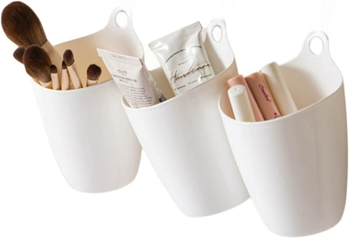 3 Pack Wall Mount Makeup Holder Organizer,Hanging Plastic Wall Storage Cup Holder for Makeup Brush,Toothbrush,Lipstick,Eyeliner,Cosmetic,Multi-Fuc...