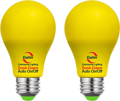 Explux A19 Dusk to Dawn LED Yellow Light Bulbs, 60W Equivalent, Photo Sensor Control Auto Dusk-Dawn On/Off, Porch Light Bulbs, 2-Pack...