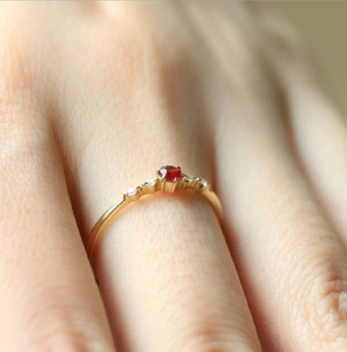 Cute Dainty Women's 14K Gold Ruby Drill Rings Delicate Rings Gemstone Rings Wedding Jewelry Heart Gemstone Promise Engagement Love Ring Size 5-10 ...