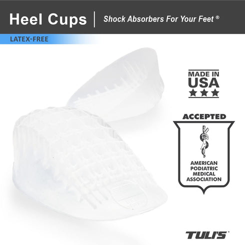 Tuli's Heavy Duty Gel Heel Cups, Cushion Insert for Shock Absorption, Plantar Fasciitis, Sever’s Disease and Heel Pain Relief, Made in USA, Regula...
