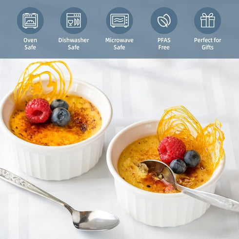 Nuwave Ceramic Ramekins 4oz Set of 6, Classic Elegant Style Ramekins for Baking Souffles, Creme Brulées, Custards, Puddings, Oven, Microwave & Dis...