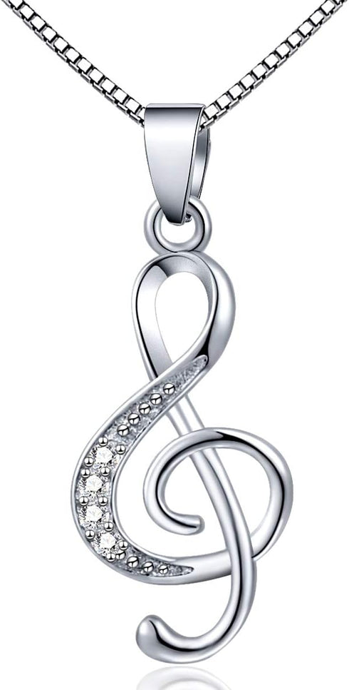 Music Note Pendant Necklace 925 Sterling Sliver Cubic Zirconia for Women Mother’s Day Valentine's Day Christmas Jewelry Gift Chain 18 Inches...