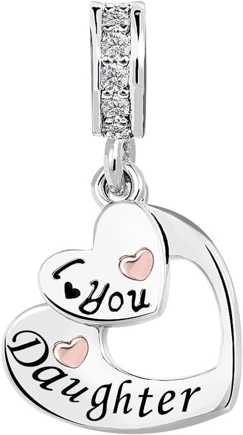 I Love You Heart Dangle Charms Compatible with Pandora Bracelet Necklace for Mom Daughter Grandma Granddaughter Nana Auntie Wife Sister Best Frien...