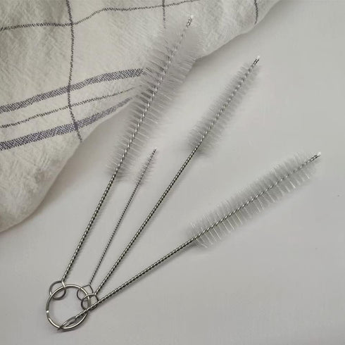 4 Pack Stainless Steel White Bristle Aquarium Tank Cleaning Brush, Nylon Long Fish Tank Tube Washing Brush Cleaner Clean Tool for Kitchen Sink, Gl...