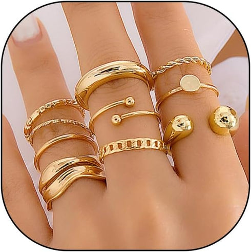 FUTIMELY 14K Gold Stackable Knuckle Rings Set for Women Teen Girls,Aesthetic Silver 10Pcs Trendy Dainty Open Midi Rings Set,Midi Finger Rings Pack...