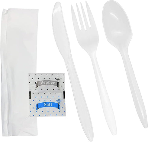 Plastic Utensils Individually Wrapped, Plastic Cutlery Packets, Spoons And Forks Set Disposable With Napkin Salt Pepper, 25 Pack...