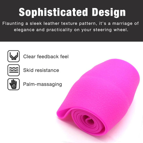 Leather Texture Soft Silicone Car Steering Wheel Cover Universal Anti-Slip Design 14-16 inch Protective Case Rose...