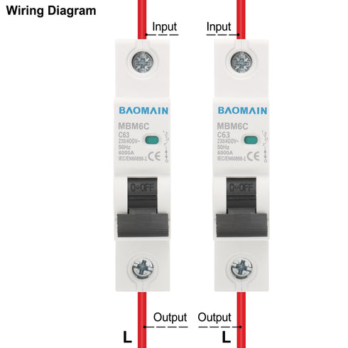 Baomain 6A AC Miniature Circuit Breaker, AC 400V 50Hz 6000A 1 Pole Circuit Breaker,C65 MCB DIN Rail Mount, MBM6C-1P (63 Amp)...