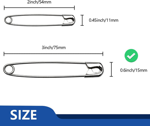 ZIPCCI 3 Inch Large Safety Pins - 100 Pcs Heavy Duty Steel Wire Pins (Large Size)...