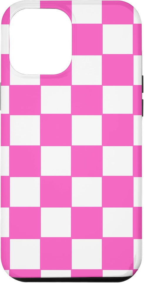 iPhone 13 Pro Max Pink and white checkered classic checkerboard Case...