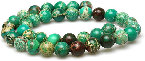 JarTc Natural Stone 6 Colors Sea Sediment Imperial Jasper Round Loose Beads for Jewelry Making (8mm, Dark Green)...