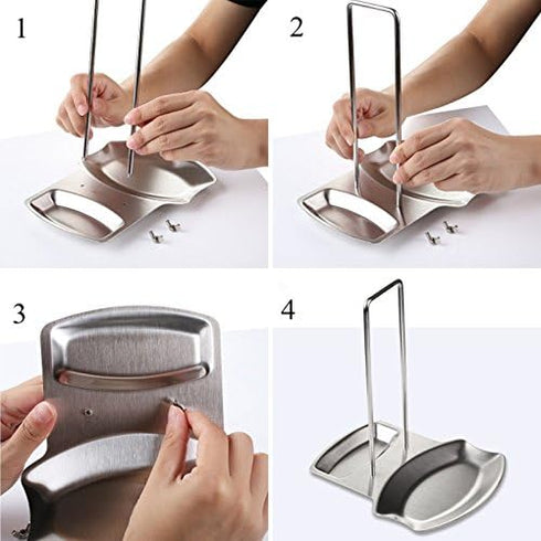 Yiffee Storage Rack (Stainless Steel), Kitchen Utensil Storage Rack, Spoon Rest, Lid Holder, 7.8x6.1x7.8 inches, 0.5 lb, Rust Resistant, Dishwashe...