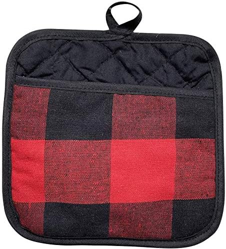 4/6 Pack Buffalo Check Plaid Pot Holders with Pocket,Kitchen Hot Pad Oven Mitts for Cooking and Baking Square 7.9" X 9.1" (Red, 6 Pack)...