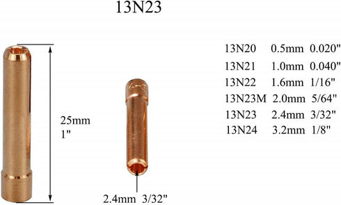 RIVERWELD TIG Collet Body 13N28 13N23 (3/32" & 2.4mm) Assorted Size Kit Fit SR PTA WP 9 20 25 TIG Welding Torch 15pcs...