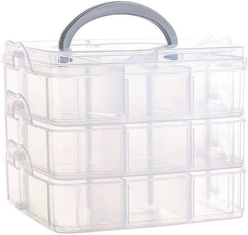 1PC 3-Tier Stackable Craft Storage Containers Plastic Jewelry Box Organizers with 18 Compartments for Bead,Earring,Necklace,Arts and Craft,Jewelry...