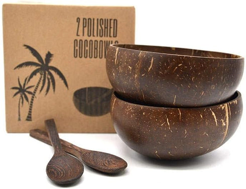 Coconut Bowl & Wooden Spoons Bowl Set - Birthday Gifts for Women - Coconut Bowls for Eco Friendly Kitchen Decor, Acai Bowls & Smoothie Bowls, medi...
