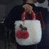 Cherry Fluffy Shoulder Bag Plush Handbag,Female Handbag Cute Coin Purse Square Bag Chains Bag Crossbody Bag Women Shoulder Bag Purse Large Capacit...