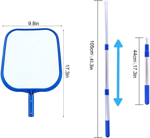 Ahn'Qiraj Pool Skimmer Net with Pole, Pool Net Fine Mesh with Telescopic Pole Leaf Skimmer Mesh (Light Blue)...