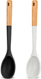 Large Silicone Cooking Spoons, Nonstick Solid Wooden Handle Spoon, Heat Resistan Silicone Kitchen Spoons for Cooking, Serving, Basting, Mixing, 13...