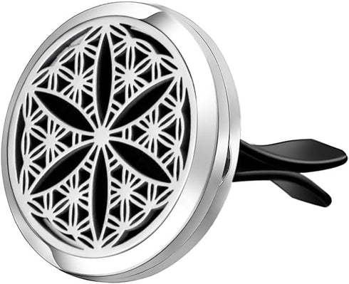 Wild Essentials Flower of Life Essential Oil Car Vent Diffuser, Stainless Steel Locket Pendant With 12 Color Refill Pads, Customizable Color Chang...