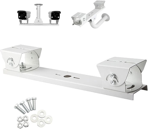 Security Camera Mount Holder for Double Surveillance Camera, Metal Steel One to Two Horizontal Cross Bar Dual Camera Mount Bracket Extension Bar H...