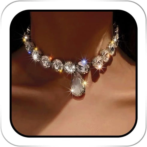 Rhinestone Choker Necklace Large Crystal Pendant Necklaces Silver Diamond Neck Chain Party Prom Pageants Fashion Chokers Jewelry for Women...
