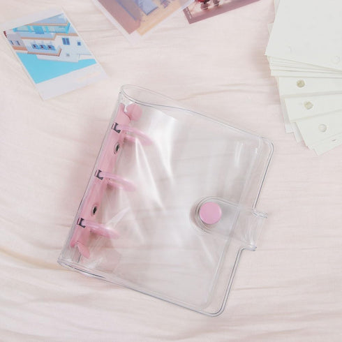 4PCS Mini Transparent 3-Ring Binder Covers, Mini Binder Notebook Cover, Soft PVC Notebook Round Ring Binder Cover Protector, Photo Album Loose-Lea...