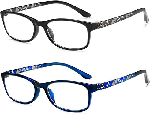 EYEURL Black Computer Reading Glasses 2 Pair Blue Light Blocking 1.75 Magnification Stylish Readers for Women Men Rectangular Frame Transparent Le...