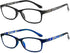 EYEURL Black Computer Reading Glasses 2 Pair Blue Light Blocking 1.75 Magnification Stylish Readers for Women Men Rectangular Frame Transparent Le...