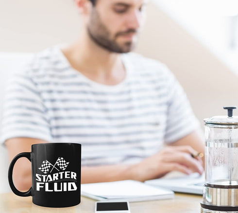 Starter Fluid - Black Ceramic Coffee Mug - Makes a Great Gift and Home and Office Drinkware Under $15...
