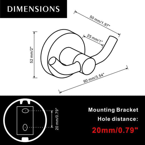 MARMOLUX ACC - 2pack Black Bathroom Hooks for Towels | Modern Black Hooks, Double Robe & Towel Hooks Ideal as Bathroom Towel Holder, Shower Wall H...