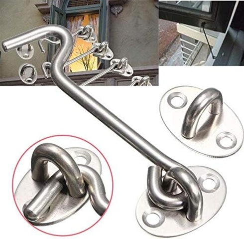 POWERTOOL Cabin Hook, 1pc Heavy Duty Lock Hook and Eye Latch Solid Stainless Steel Thicken Door Lock For Window, Bathroom(6inch)...