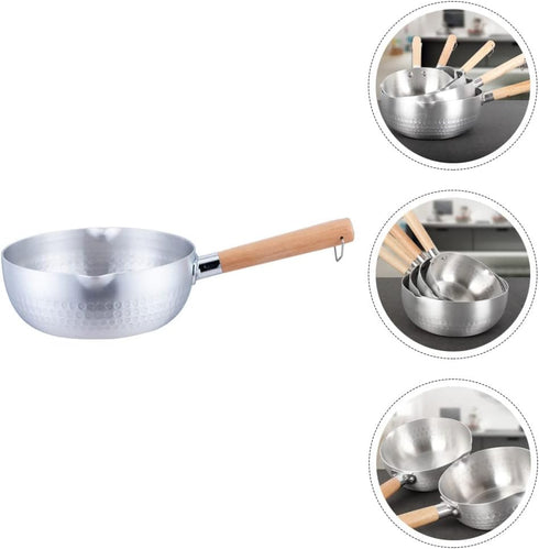 Hemoton Nonstick Saucepan Stainless Steel Yukihira Pan Small Sauce Pot Traditional Japanese Saucepan with Wooden Handle for Ramen Tempura Milk 20c...