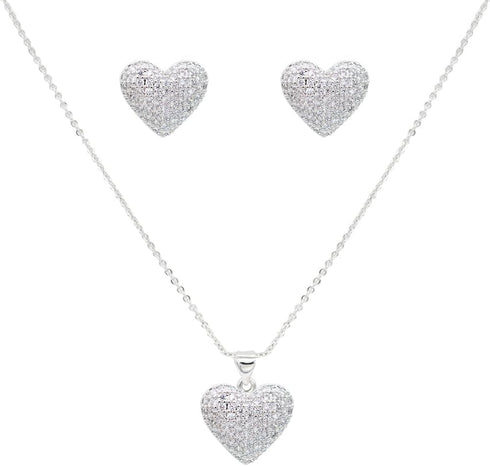 Lavencious CZ Paved Heart Shape Pendant Necklace and Cluster Earrings Jewelry Set for Women...