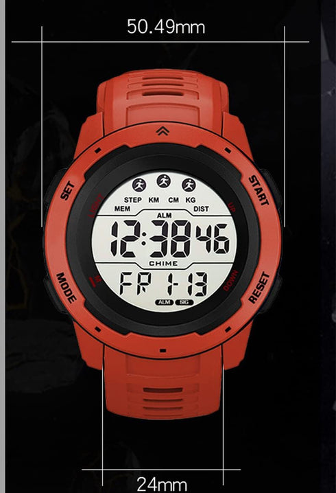 Men's Outdoor Sports Watch Large Dial Easy-to-Read Digital Watch Multi-Functions LED Alarm Stopwatch Waterproof Wrist Watch for Men Red...