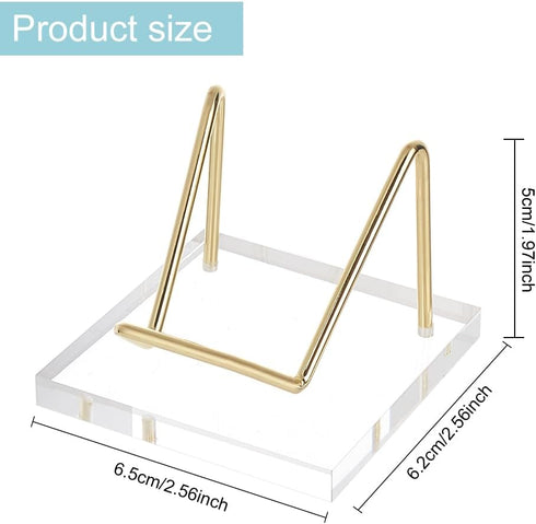 FINGERINSPIRE Acrylic Stone Display Stand 2.56x2.56x2inch Square Base Golden Iron Arm Mineral Specimens Display Easel Holders Item Stand for Gemst...