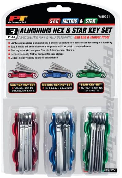 Performance Tool W80291 Aluminum Hex and Star Key Set, 3-Piece...