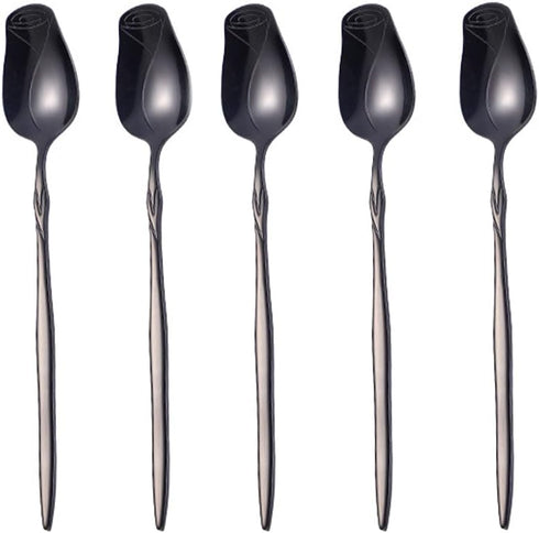 Stainless Steel Spoon Set 5 Pack, Rose flower shaped spoon, Coffee spoon?Dessert Spoon, Ice Cream Spoons, tea spoons?Love spoon, Cute holiday gift...
