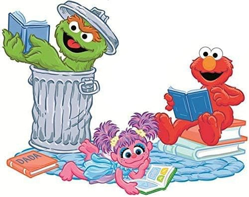 Elmo Abby Oscar Decal Book Reading Read Books Sesame Street Removable Wall Sticker Peel Self Stick Adhesive Art Home Kids Room Decor Vinyl Decorat...