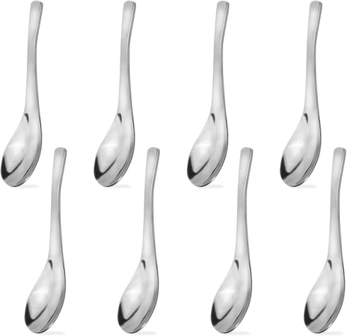 8Pcs Thickened Heavy-Weight Soup Spoons, 18/8 Stainless Steel Asian Soup Spoon Table Spoons Silverware for Soup, Ramen, Pho, Cereal, Ice Cream (Si...