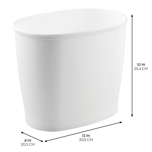 iDesign Kent BPA-Free Plastic Oval Waste Basket - 12" x 8" x 10", White...