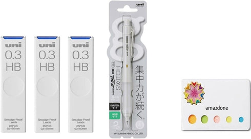uni Alpha Gel switch 0.3mm Mechanical Pencil, gray Body (M31009GG1P.23) +uni Mechanical Pencil Lead,The Uni Smudge-Proof Leads 0.3mm HB 3 Set Stic...
