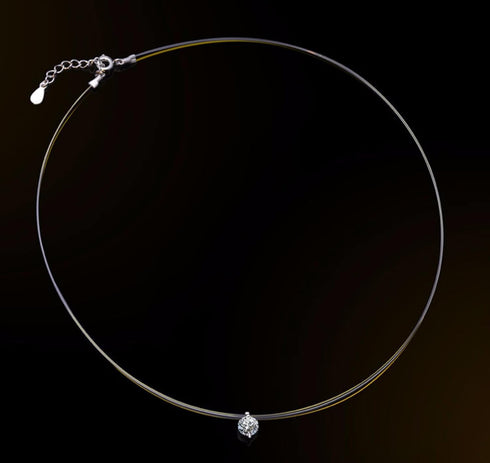 S925 Round fish line two claws Cut Clear Cubic Zirconia Pendant Necklace Silver...