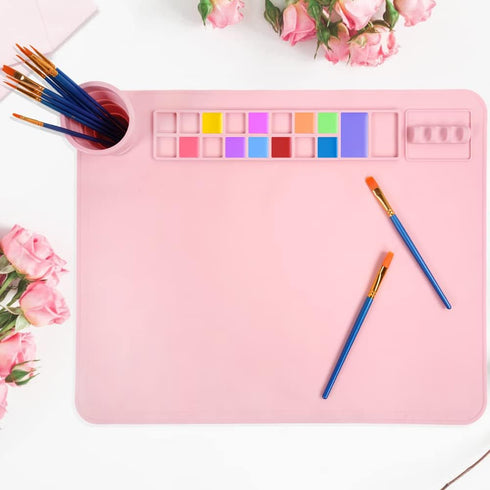 OSDUE Silicone Painting Mat, 20" x 16"Silicone Art Mat with Cup Silicone Mats for Crafts - Thick Large Silicone Artist Mat w/Cup and Raised Edge f...