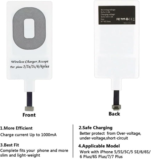 Wireless Charger Charging Pad Charging Receiver Compatible with iPhone 7 Plus/7/6 Plus/6S Plus/6S/6/5S/5/SE/5C(Charging Receiver is Included)...
