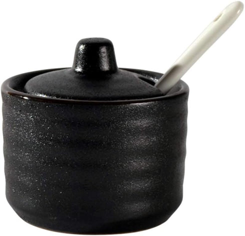Ceramic Mini Sugar Bowl Seasoning Pot Salt Pepper Storage Jar with Lid Spoon,70ml...