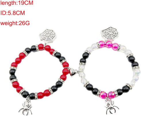 2Pcs Love Heart Mutual Attraction Natural Stone Bead Spider Stretch Bracelet Set for Women Men Red Heart Energy Stone Spider Web Beads Bracelet Ha...