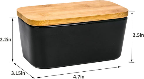 Butter Dish with Lid, Porcelain Keeper with Wood Lid Cover for Butter, Microwave Safe Easy Clean Butter Storage Container for Countertop and Refri...