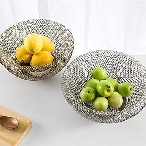 Cq acrylic Fruit Basket For Kitchen Counter,Fruit Basket With Banana Hanger For Kitchen Countertop,Fruit and Vegetable Storage Holder,Silver Metal...